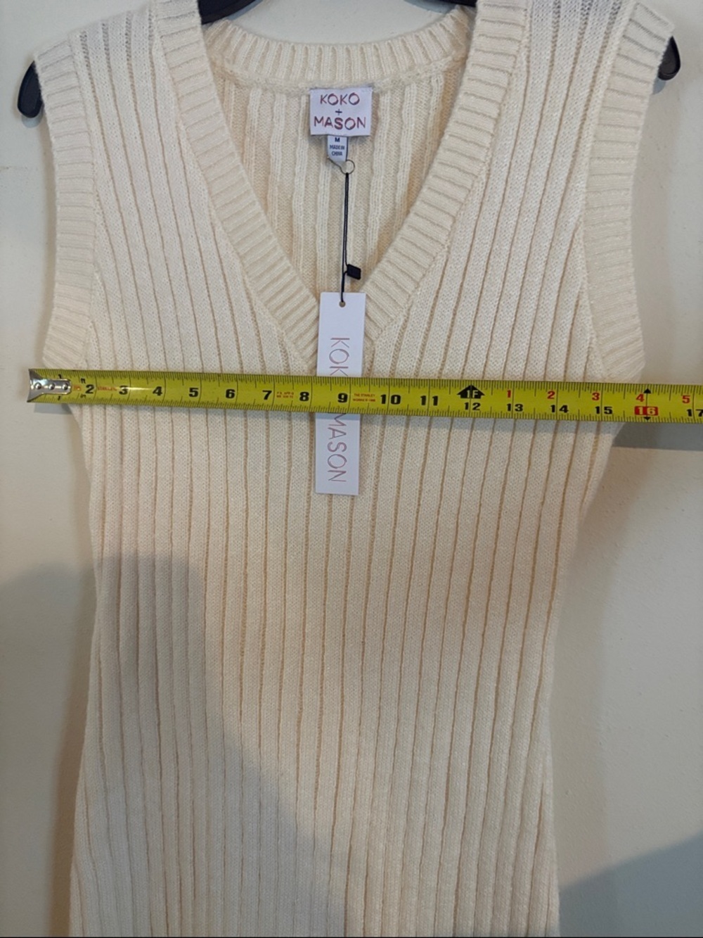 NWT Koko + Mason Cream Ribbed V-Neck Midi Sleeveless Sweater Dress - Picture 6 of 7